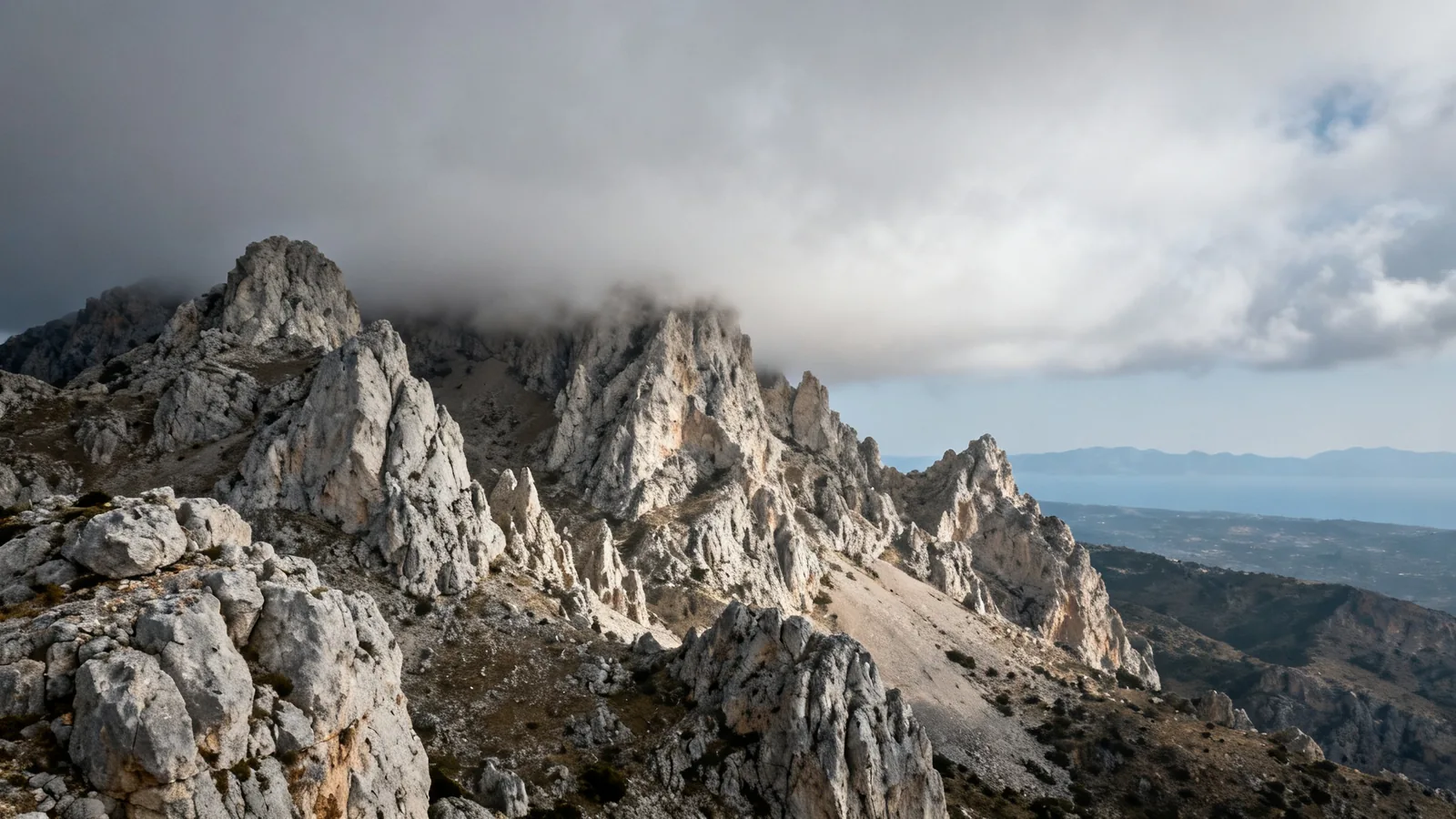 Low cloud over limestone mountains in western Crete