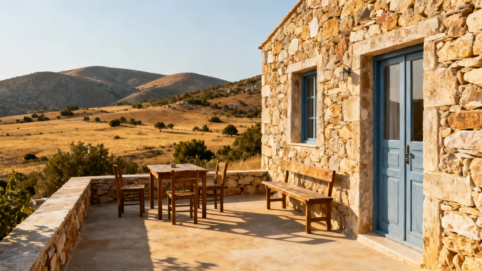 A generic Cretan mountain guesthouse with a terrace