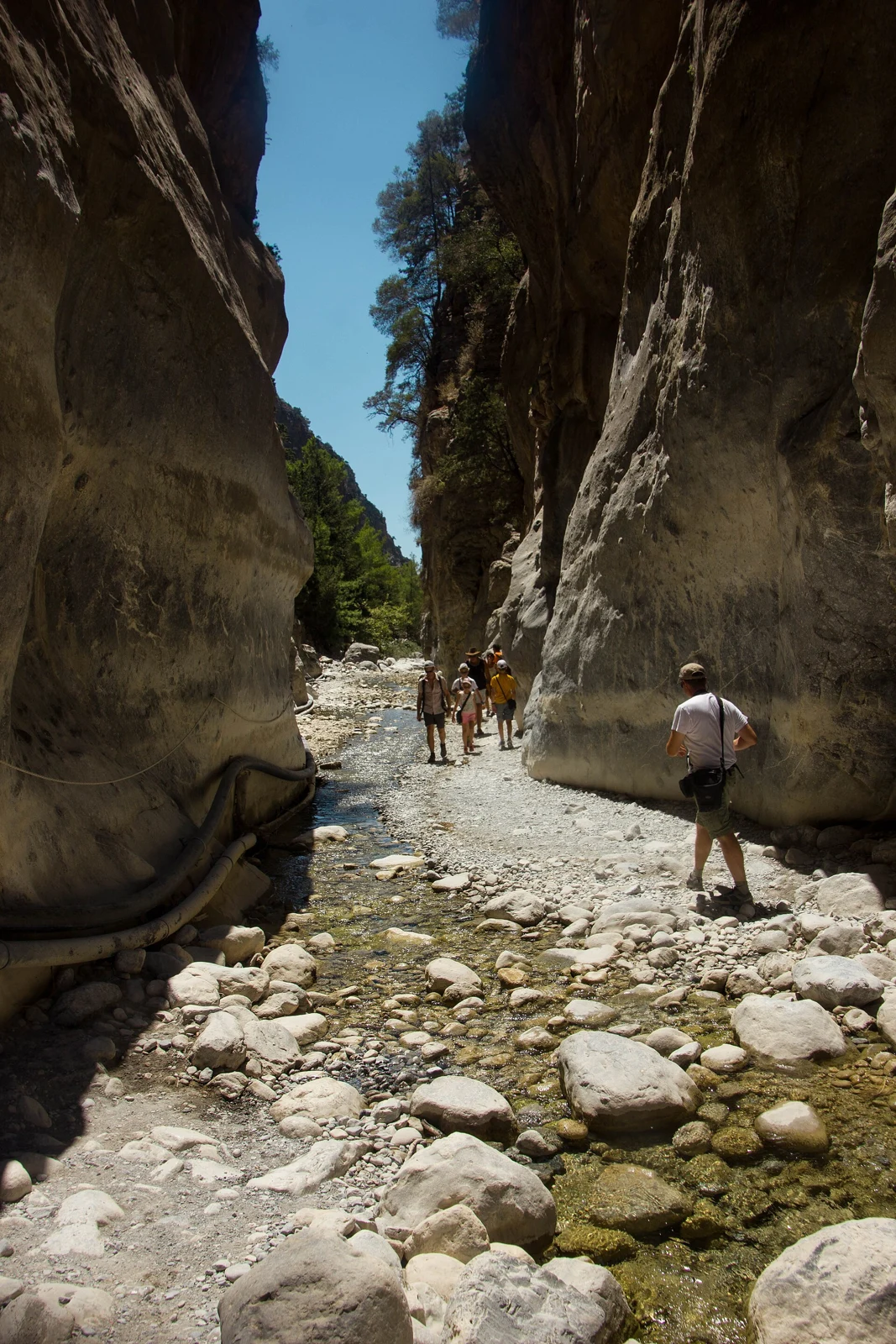Pale rock walls photographed in Samaria Gorge